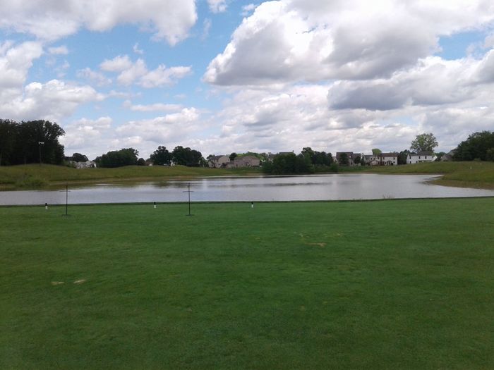 View of a pond next to the practice facility at Delaware Golf Club